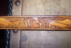 Hand Tooled Leather Belt 1-1/4" With "Mountain" Design 1 small