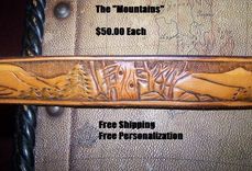 Hand Tooled Leather Belt 1-1/4" With "Mountain" Design 3 small