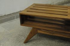 Mid Century Inspired Slatted Walnut Coffee Table 5 small