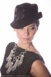 Hand-Blocked Black Velour Double Brim Fedora With Bird 3 small