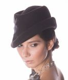 Hand-Blocked Black Velour Double Brim Fedora With Bird 4 small