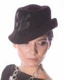 Hand-Blocked Black Velour Double Brim Fedora With Bird 1 small