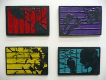Set Of 4 Tiles Featuring The Cowboy Bebop Crew Spike, Faye, Jet & Radical Edward 1 small
