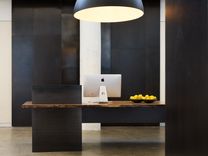 Metal – Modern / Industrial Plate Steel Reception Desk With Maple Live Edge Slab Top 2 small