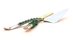 Custom Wedding Cake Server And Knife Set  In Swarovski Crystals, Fresh Water Pearls, Glass Beads 2 small