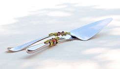 Custom Cake Server And Knife Set In Swirls Of Wire, Swarovski Crystals, Pearls And Glass Beads 1 small