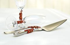 Custom Cake Server And Knife Set In Swirls Of Wire, Swarovski Crystals, Pearls And Glass Beads 5 small