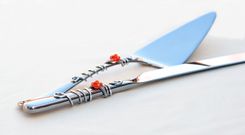 Custom Decorated Cake Server And Knife Set In Swirls Of Wire 3 small
