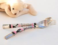 Personalized Childrens Spoon And Fork Set Hand Beaded Choose Your Colors 1 small