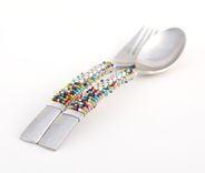 Personalized Childrens Spoon And Fork Set Hand Beaded Choose Your Colors 2 small