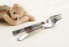 Personalized Childrens Spoon And Fork Set Hand Beaded Choose Your Colors 4 small