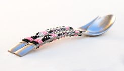 Personalized Childrens Spoon And Fork Set Hand Beaded Choose Your Colors 6 small