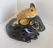 Sculpted Ceramic Frog On Rabbit 6 small