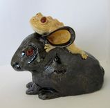Sculpted Ceramic Frog On Rabbit 2 small
