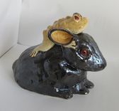 Sculpted Ceramic Frog On Rabbit 3 small