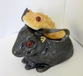 Sculpted Ceramic Frog On Rabbit 4 small