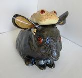 Sculpted Ceramic Frog On Rabbit 5 small