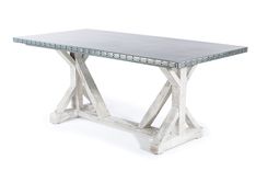 Zinc Table  Zinc Dining Table - French Trestle Zinc Top Table - White Washed 1 small