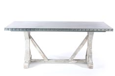 Zinc Table  Zinc Dining Table - French Trestle Zinc Top Table - White Washed 2 small