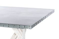 Zinc Table  Zinc Dining Table - French Trestle Zinc Top Table - White Washed 3 small