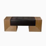 Natural Walnut With Bun Tufted Upholstered Link Settee Seat 2 small