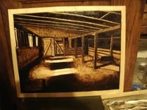 Pyrography Art Old Barn Interior 1 small