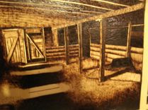 Pyrography Art Old Barn Interior 3 small