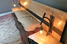 Spalted Maple And Steel Head Board With Handmade Lights 5 small