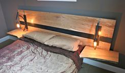 Spalted Maple And Steel Head Board With Handmade Lights 2 small