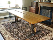Reclaimed Oak And Steel Dining Table. 1 small
