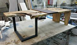 Elm And Steel Coffee Table With Removable Walnut Serving Tray. 2 small