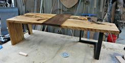 Elm And Steel Coffee Table With Removable Walnut Serving Tray. 4 small