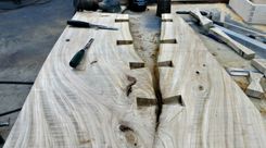 Elm And Steel Coffee Table With Removable Walnut Serving Tray. 6 small