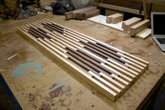 Hard Maple And Walnut Slat Bench 4 small