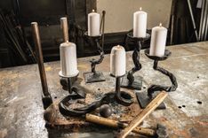 Hand Forged Iron Candlesticks 5 small