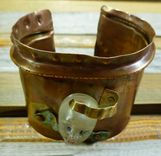 Resin Face Fold Formed Cuff Bracelet With Green Patina 4 small