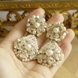 Custom Bridal Earrings With Handmade Lace, Pearls, Crystals 2 small