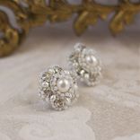 Diamanta Earrings | Silver Lace Posts With Ivory Freshwater Pearls, Crystals 6 small
