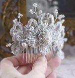 Custom Lace And Pearl Iris Hair Ornament With Matching Stud Earrings 3 small