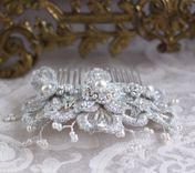 Custom Lace And Pearl Iris Hair Ornament With Matching Stud Earrings 5 small