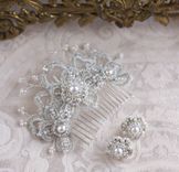Custom Lace And Pearl Iris Hair Ornament With Matching Stud Earrings 6 small