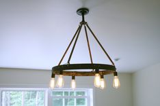 Bourbon Barrel Ring Chandelier, Featuring 6 Edison Bulb 1 small