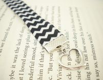 Black And White Chevron Ribbon Bookmark With Heart Charm 3 small