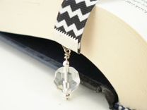 Black And White Chevron Ribbon Bookmark With Heart Charm 4 small