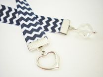 Black And White Chevron Ribbon Bookmark With Heart Charm 5 small