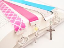 Black And White Chevron Ribbon Bookmark With Heart Charm 6 small