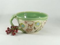 Set Of Two: Handmade Pottery Bowl With Handle Or Soup Mug, Latte Cup 6 small