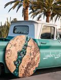 42" Maple Burl Resin River Art With Chrysocolla & Kyanite Teal Stone Inlay 3 small