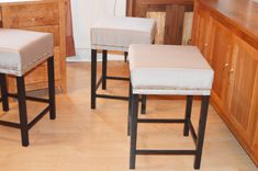Stained Solid Maple Kitchen Stools With Custom Cushions 4 small