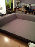 King Size Platform Bed With Solid Walnut End Caps / Headboard / Upholstered 6 small